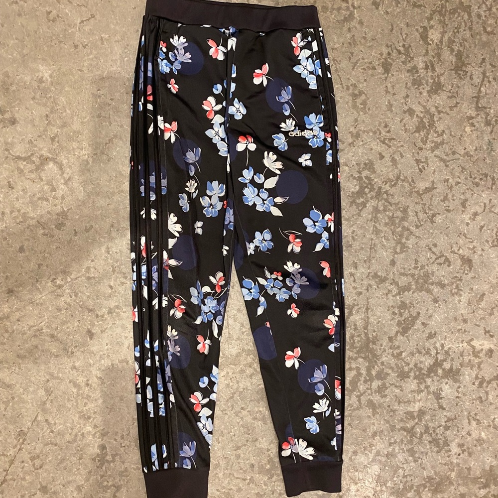 Full length adidas sweats with floral designs